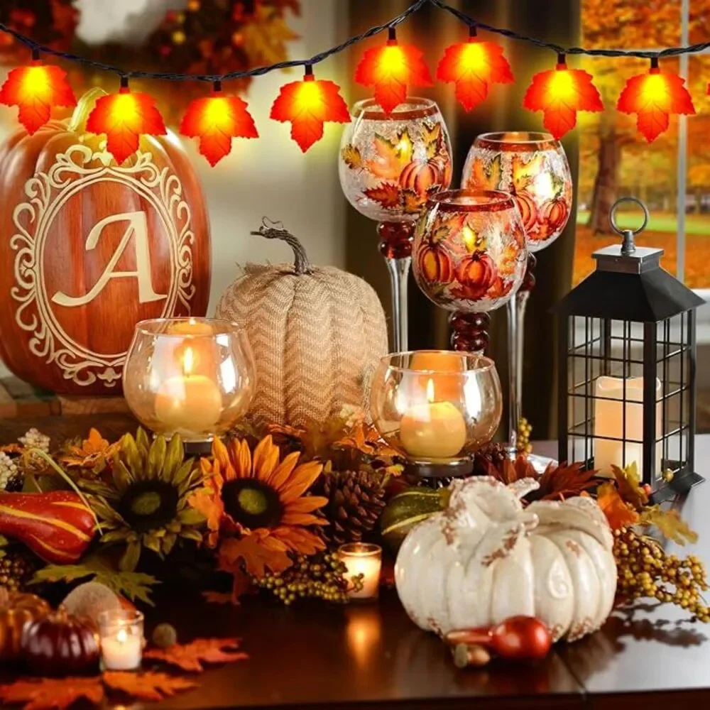 8.5Ft Outdoor‎ Decorations Lights with 10 LED Orange Maple Leaves Light